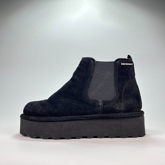 Bearpaw Retro Drew Platform Chelsea Boots Black Suede Ankle Boots Women's Size 6 - Picture 4 of 10